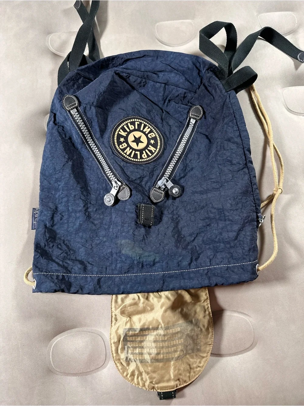 Kipling Navy Blue Knapsack Nylon Retro Vintage Lightweight Backpack Retro Y2K